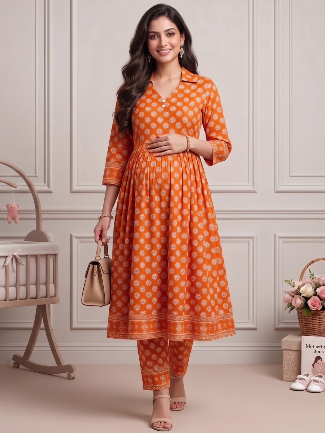 Rayon Printed Maternity Anarkali – Designed for Pregnancy & Nursing (DS466)