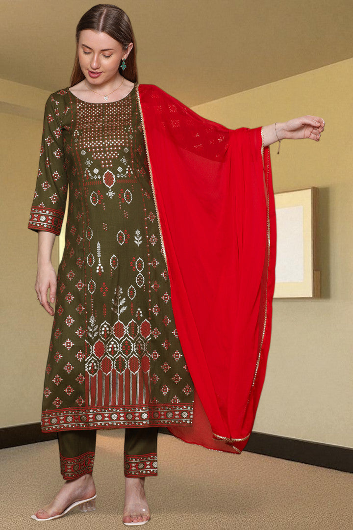Casual Ethnic Straight Kurta Set With Dupatta