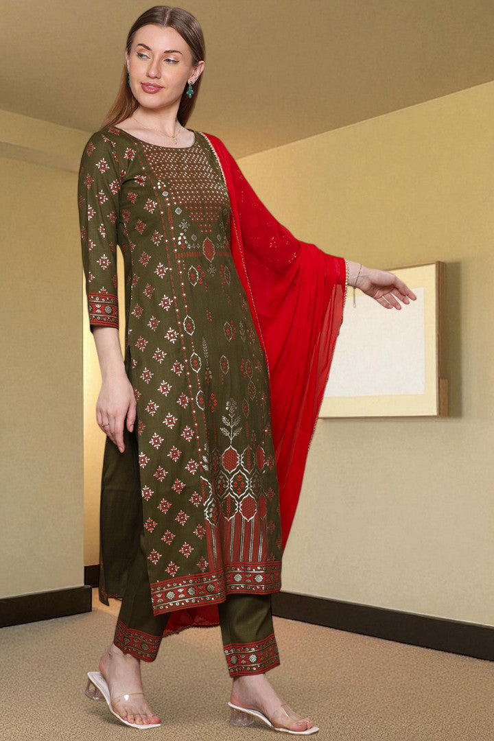 Casual Ethnic Straight Kurta Set With Dupatta
