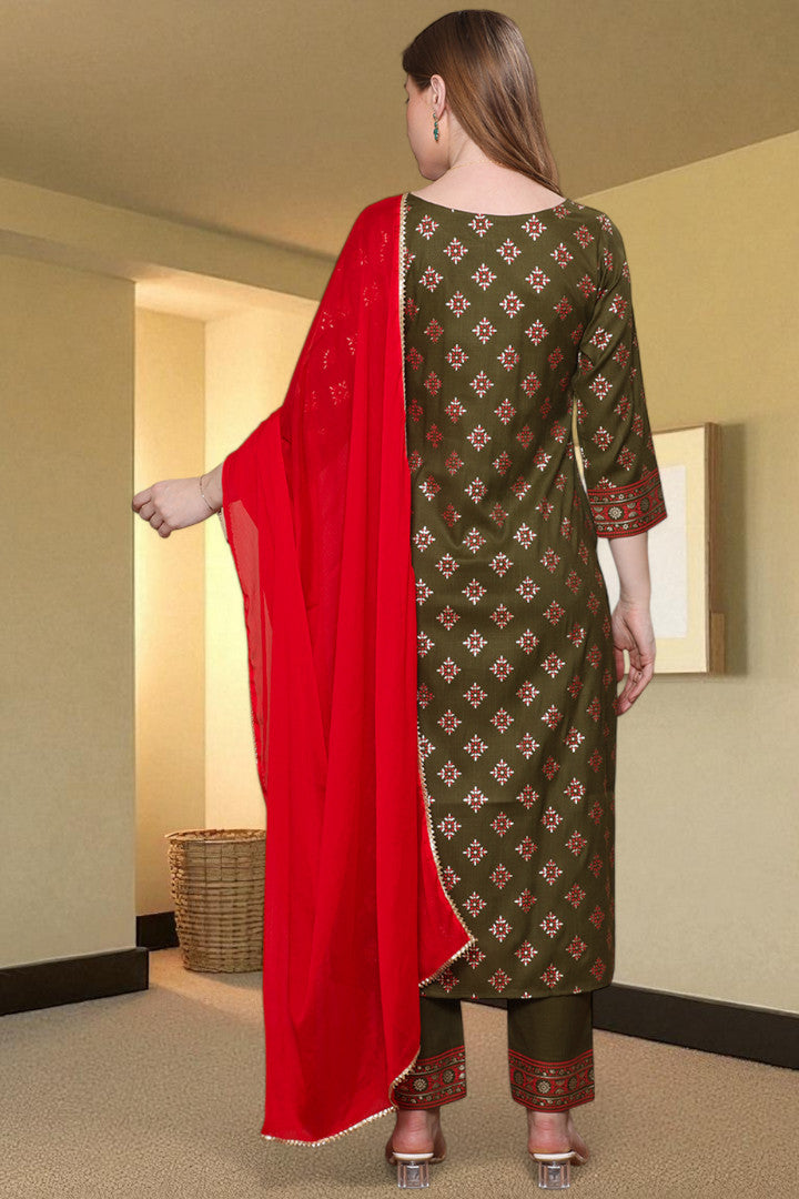 Casual Ethnic Straight Kurta Set With Dupatta