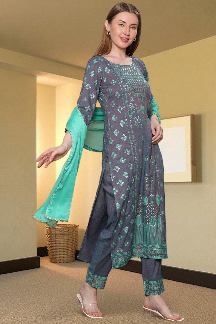 Casual Ethnic Straight Kurta Set With Dupatta