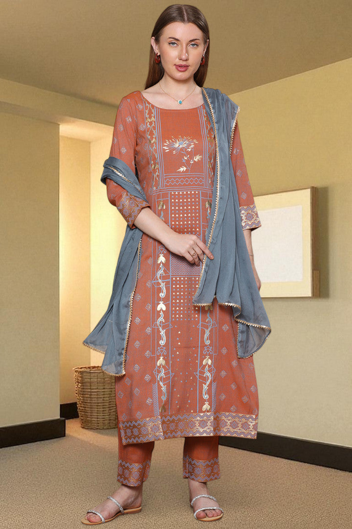 Casual Ethnic Straight Kurta Set With Dupatta