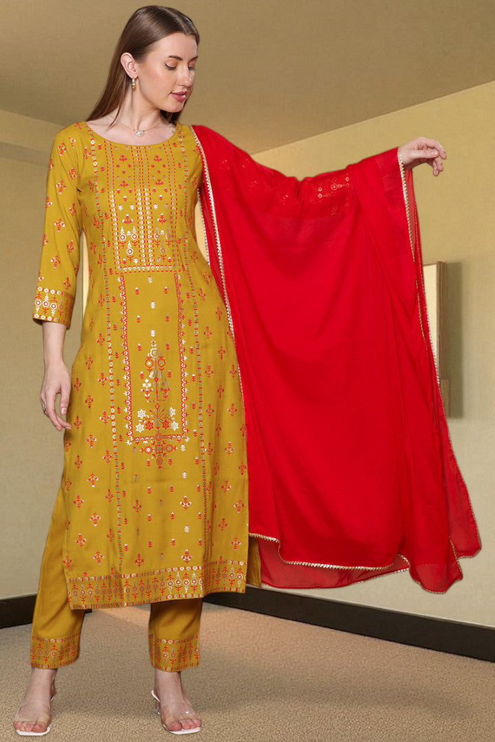 Casual Ethnic Straight Kurta Set With Dupatta