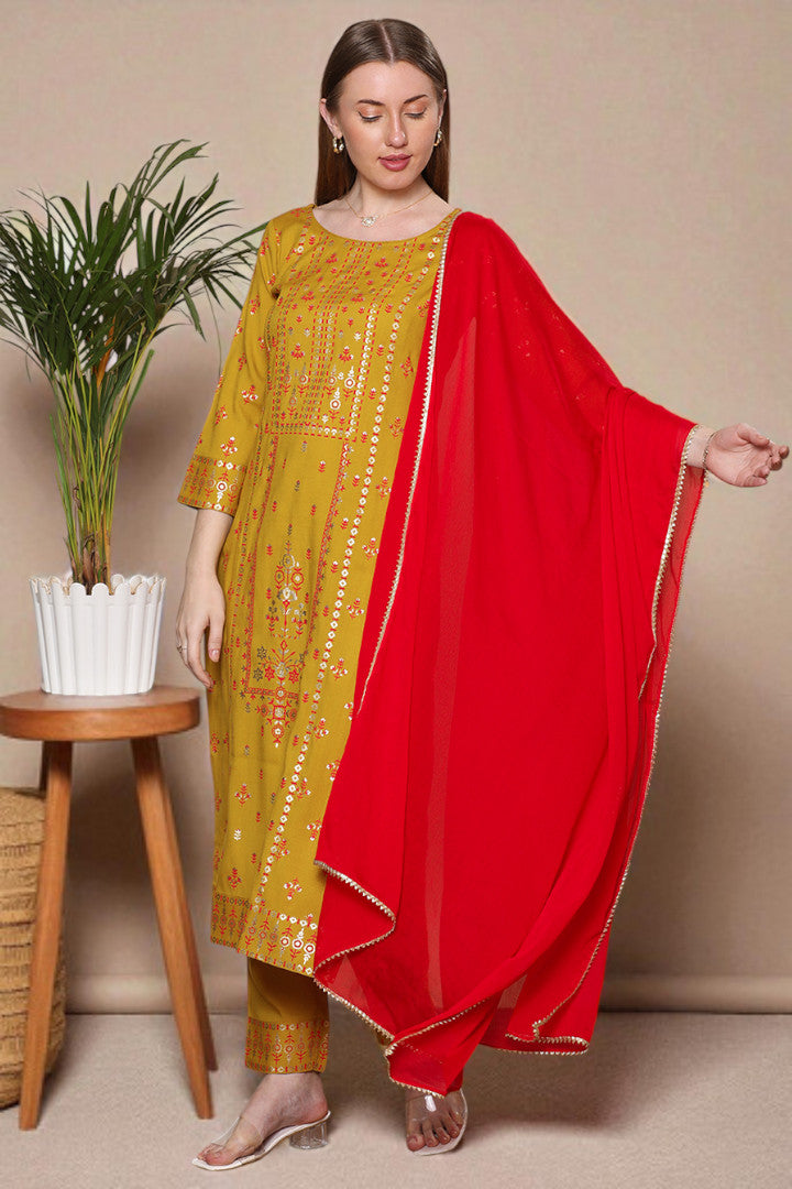 Casual Ethnic Straight Kurta Set With Dupatta