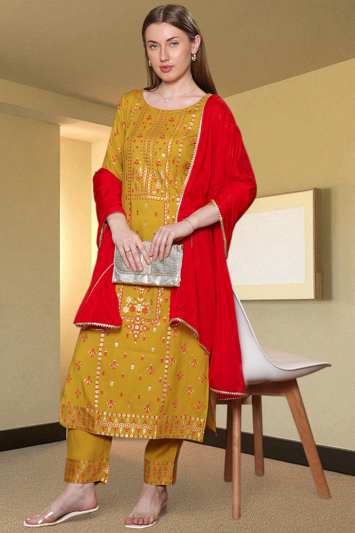Casual Ethnic Straight Kurta Set With Dupatta