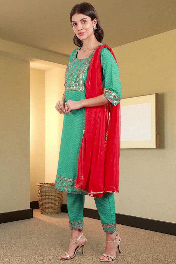 Casual Ethnic Straight Kurta Set With Dupatta
