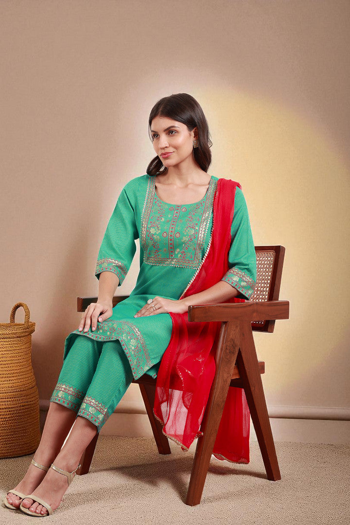 Casual Ethnic Straight Kurta Set With Dupatta