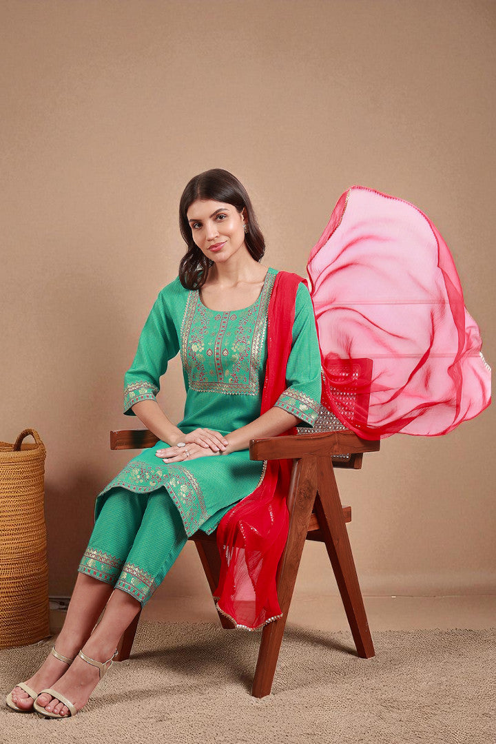 Casual Ethnic Straight Kurta Set With Dupatta