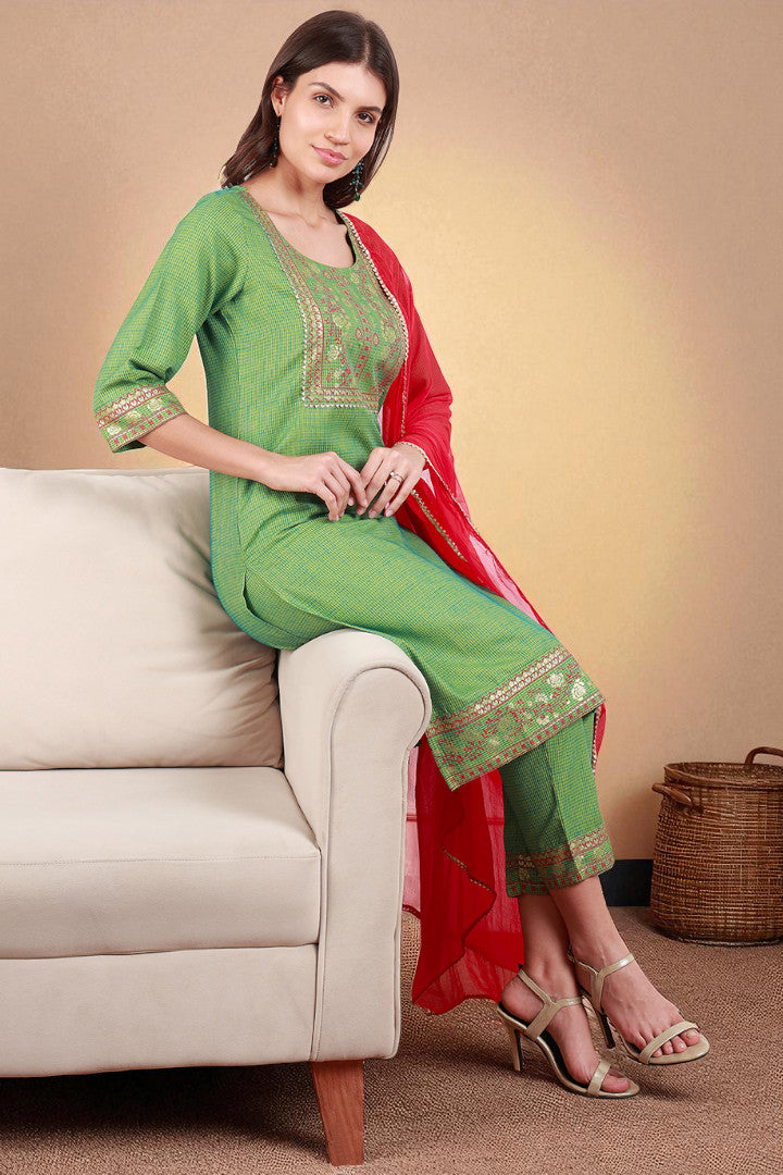 Casual Ethnic Straight Kurta Set With Dupatta