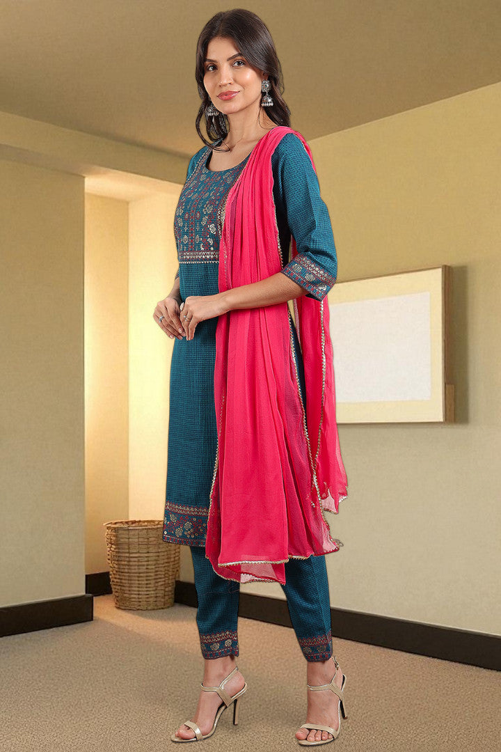 Casual Ethnic Straight Kurta Set With Dupatta