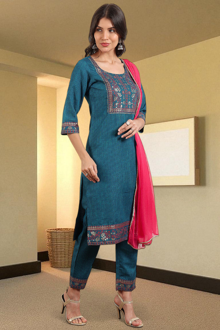 Casual Ethnic Straight Kurta Set With Dupatta