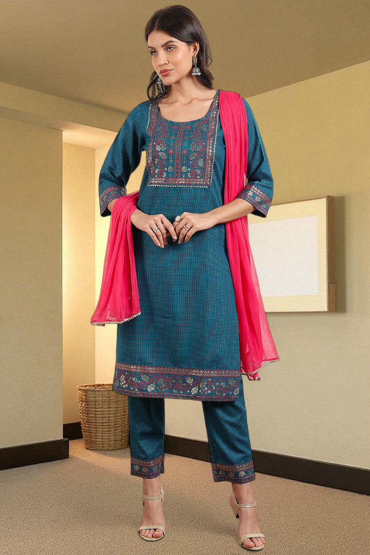 Casual Ethnic Straight Kurta Set With Dupatta