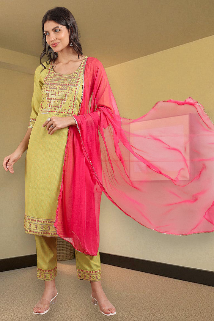 Casual Ethnic Straight Kurta Set With Dupatta