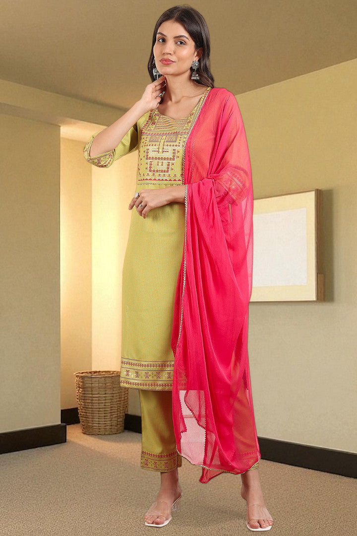 Casual Ethnic Straight Kurta Set With Dupatta