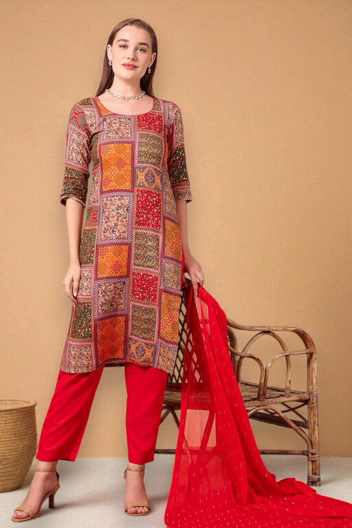 Casual Ethnic Straight Kurta Set With Dupatta