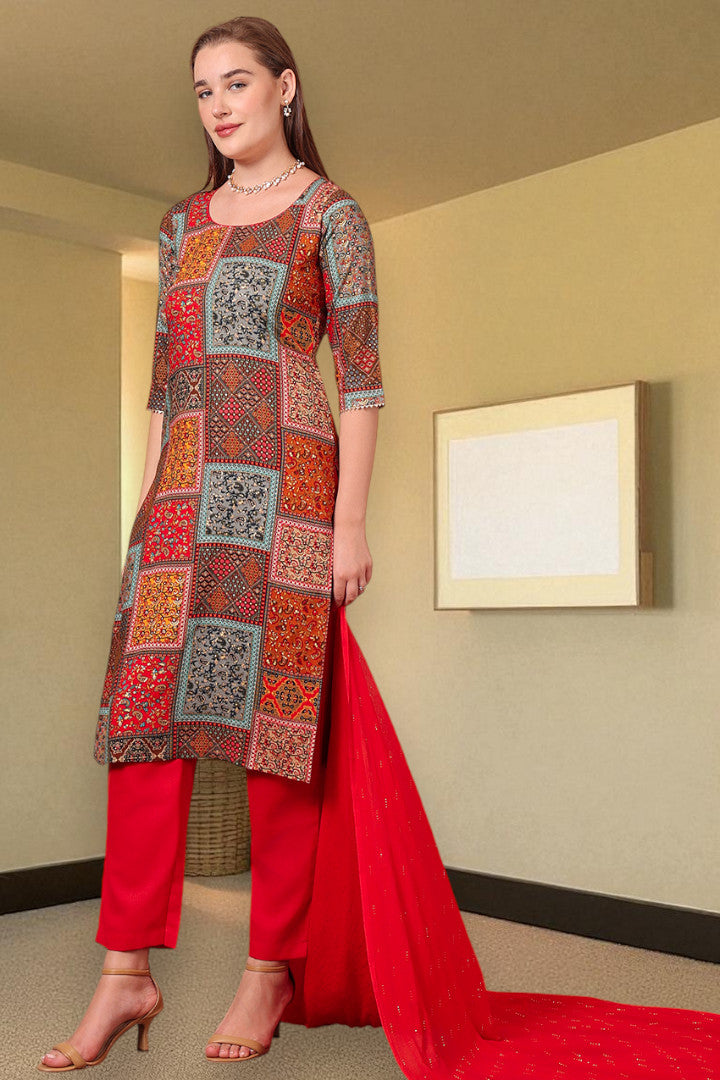 Casual Ethnic Straight Kurta Set With Dupatta