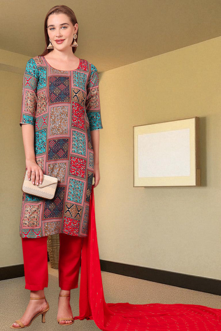 Casual Ethnic Straight Kurta Set With Dupatta
