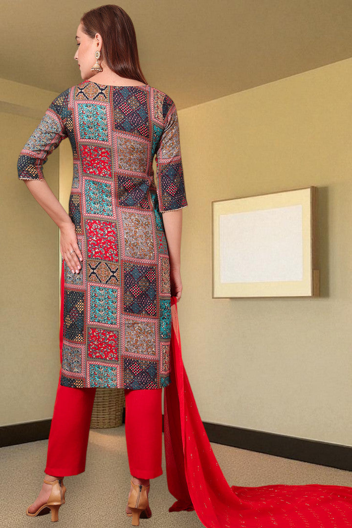 Casual Ethnic Straight Kurta Set With Dupatta