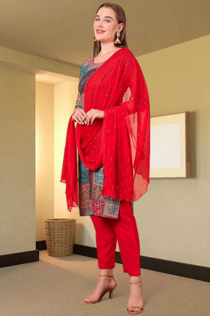 Casual Ethnic Straight Kurta Set With Dupatta