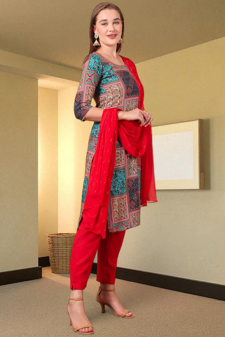 Casual Ethnic Straight Kurta Set With Dupatta