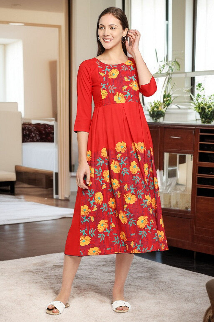 Rayon Maternity Flare Kurta For Pre & Post Pregnancy