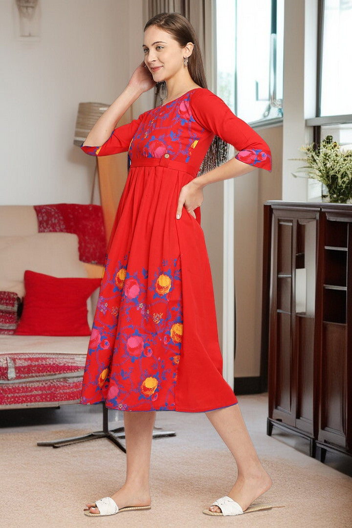 Rayon Maternity Flare Kurta For Pre & Post Pregnancy