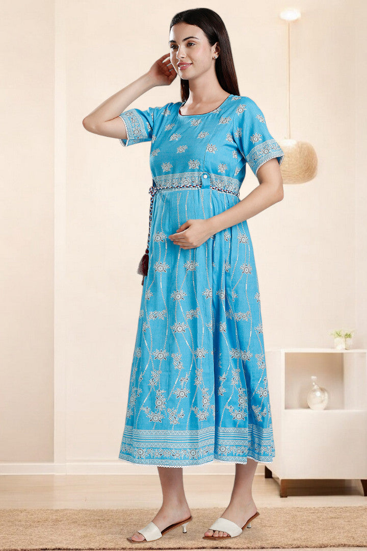 Rayon Printed Maternity Anarkali – Designed for Pregnancy & Nursing