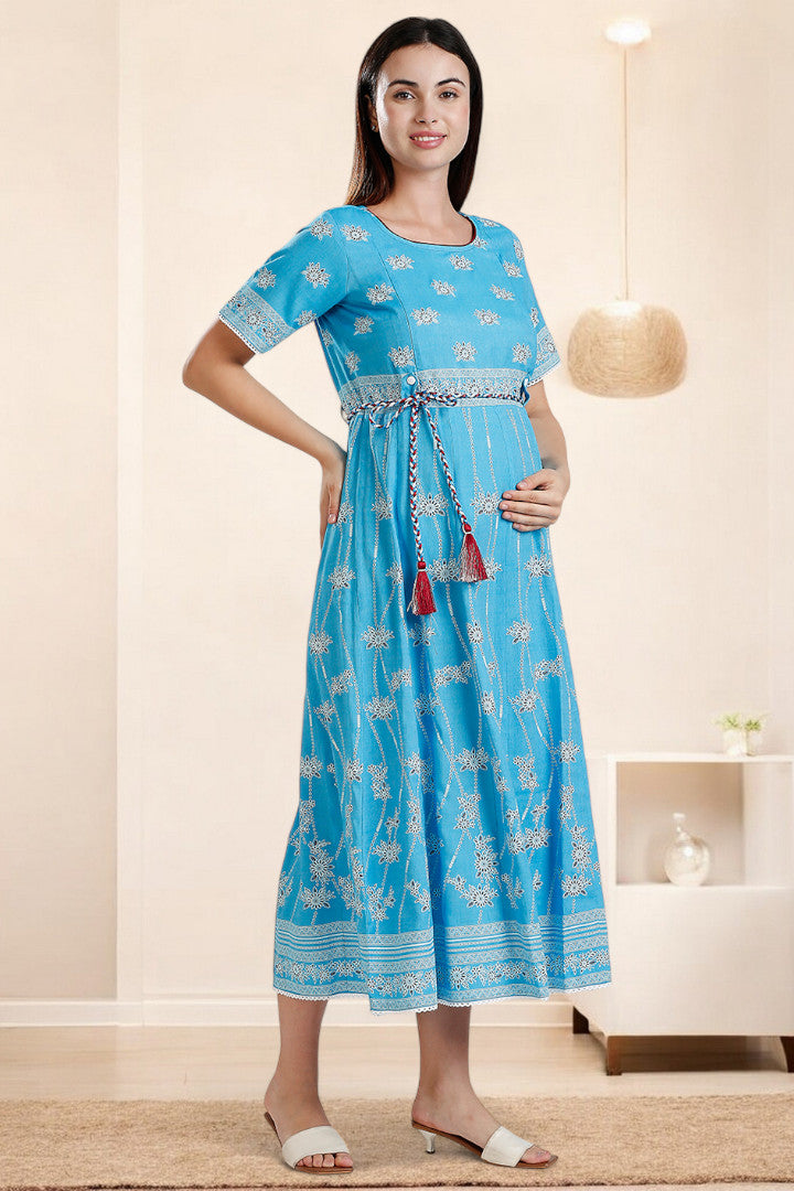 Rayon Printed Maternity Anarkali – Designed for Pregnancy & Nursing