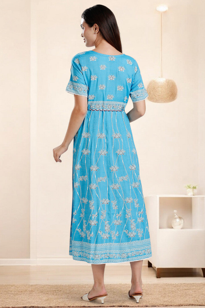Rayon Printed Maternity Anarkali – Designed for Pregnancy & Nursing