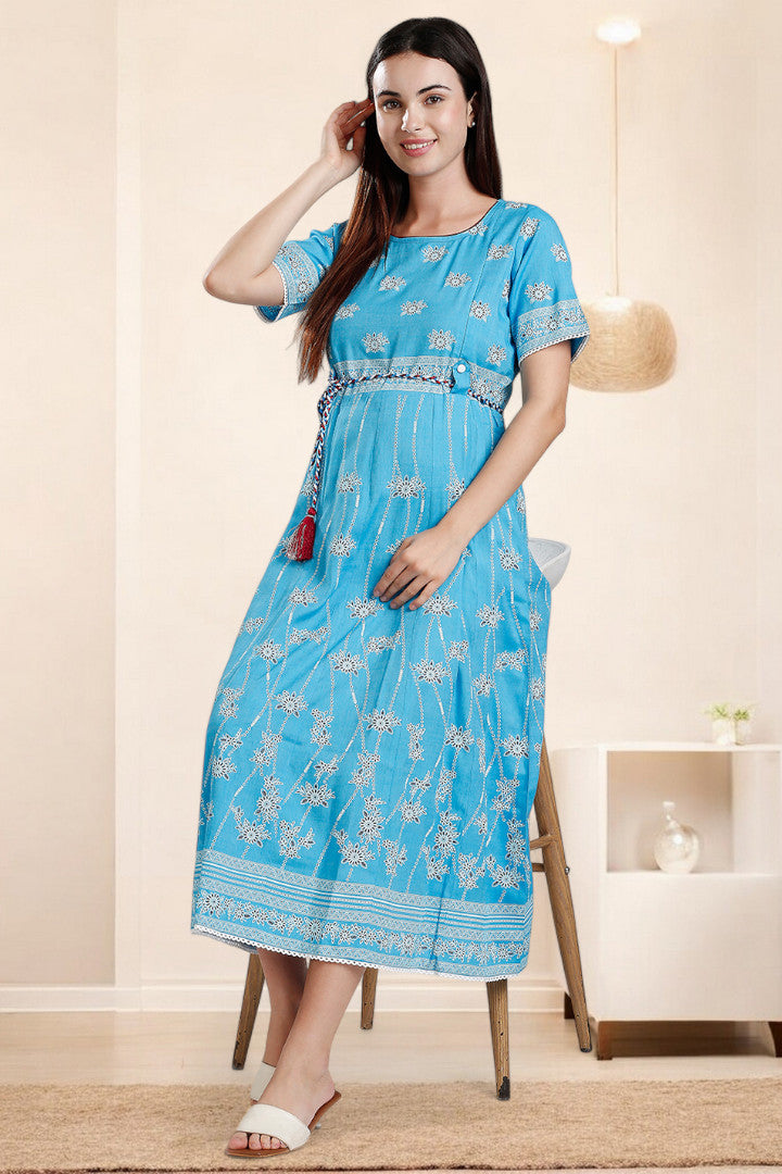 Rayon Printed Maternity Anarkali – Designed for Pregnancy & Nursing