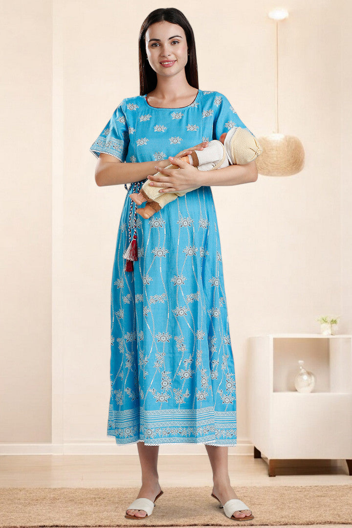 Rayon Printed Maternity Anarkali – Designed for Pregnancy & Nursing