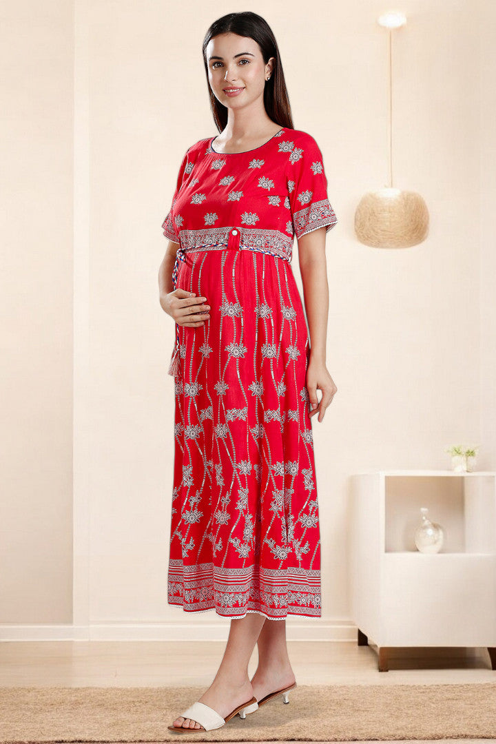 Rayon Printed Maternity Anarkali – Designed for Pregnancy & Nursing