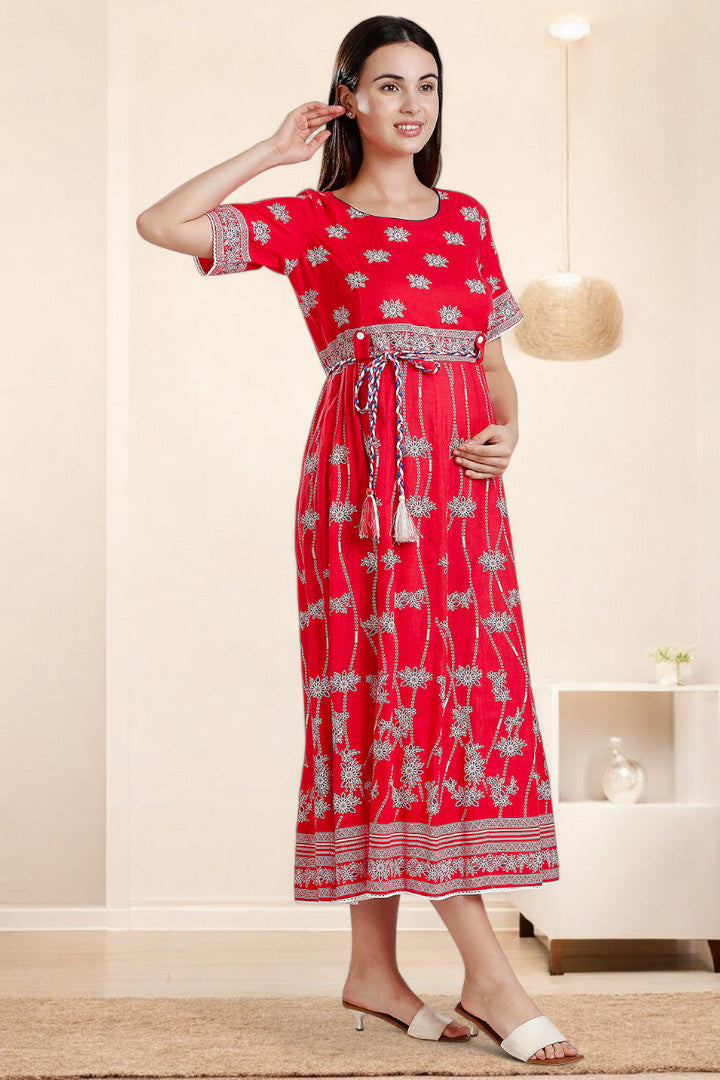 Rayon Printed Maternity Anarkali – Designed for Pregnancy & Nursing