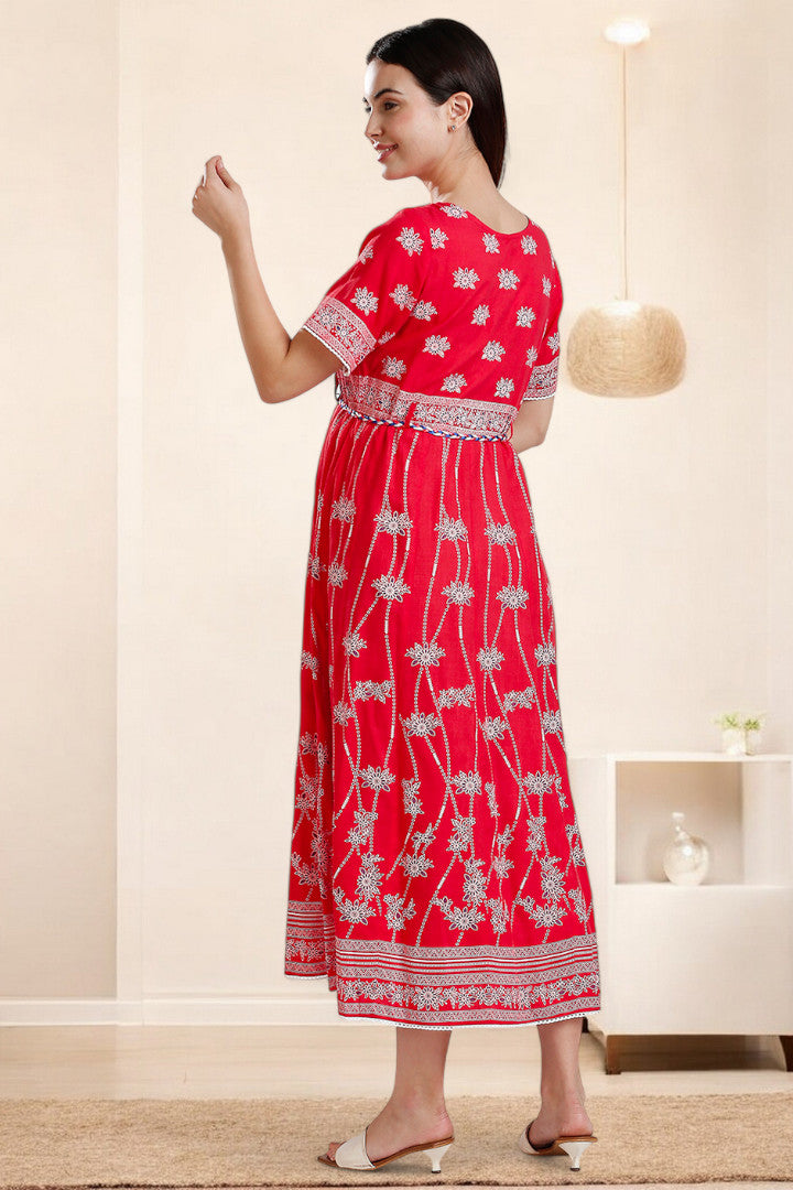 Rayon Printed Maternity Anarkali – Designed for Pregnancy & Nursing