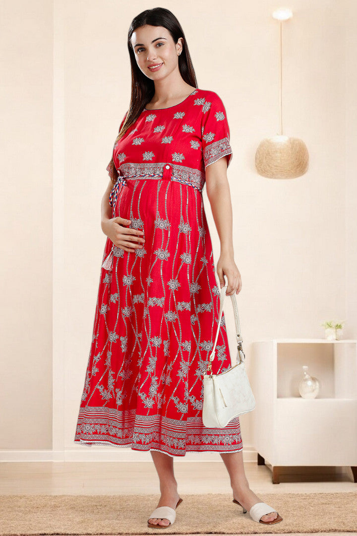 Rayon Printed Maternity Anarkali – Designed for Pregnancy & Nursing
