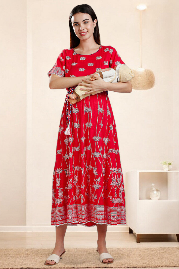 Rayon Printed Maternity Anarkali – Designed for Pregnancy & Nursing