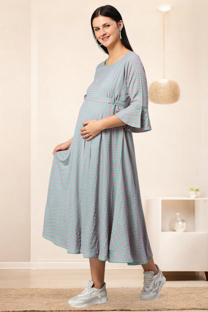 PolyCotton Checks Maternity Kurta – Designed for Pregnancy & Nursing