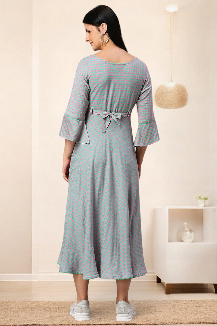 PolyCotton Checks Maternity Kurta – Designed for Pregnancy & Nursing