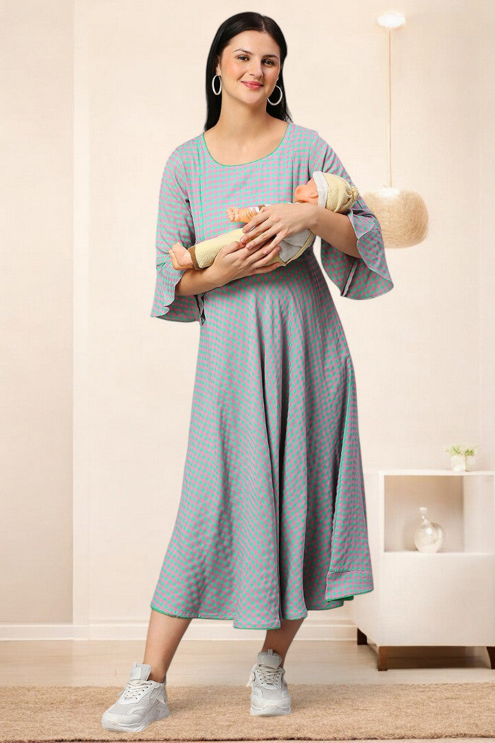 PolyCotton Checks Maternity Kurta – Designed for Pregnancy & Nursing