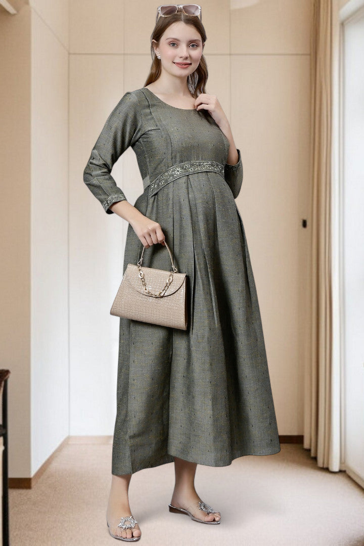 PolyCotton Embroidered Maternity Kurta – Designed for Pregnancy & Nursing