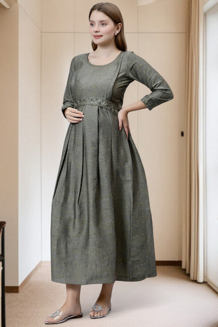 PolyCotton Embroidered Maternity Kurta – Designed for Pregnancy & Nursing