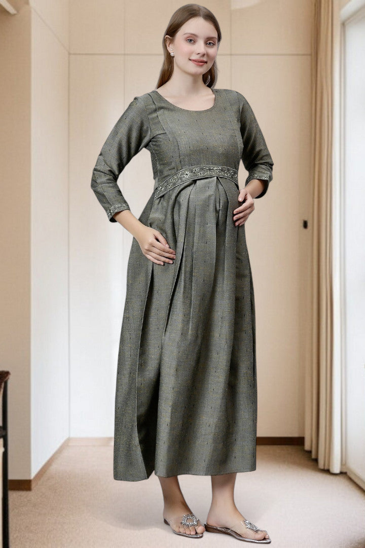 PolyCotton Embroidered Maternity Kurta – Designed for Pregnancy & Nursing