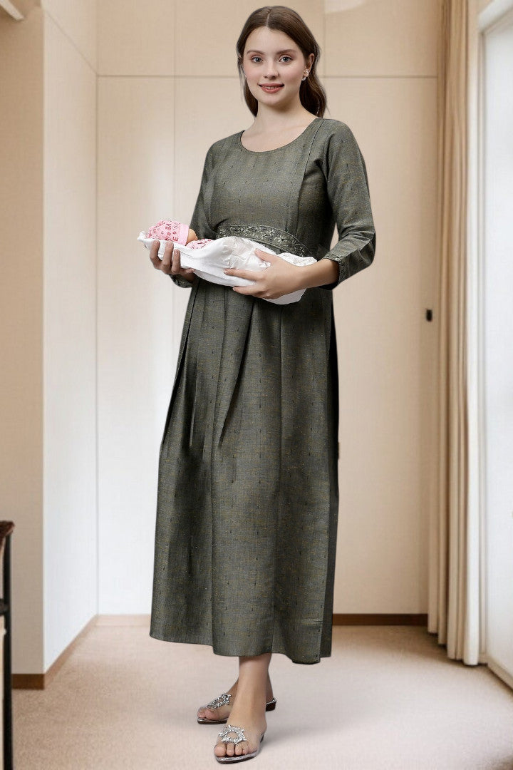 PolyCotton Embroidered Maternity Kurta – Designed for Pregnancy & Nursing