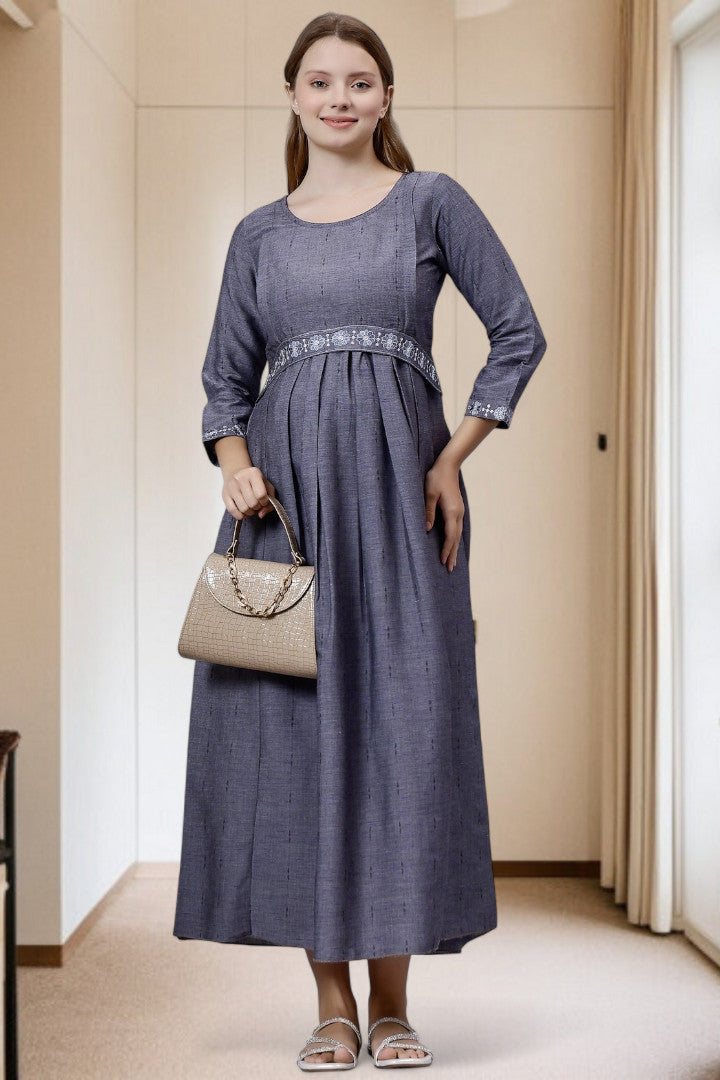 PolyCotton Embroidered Maternity Kurta – Designed for Pregnancy & Nursing