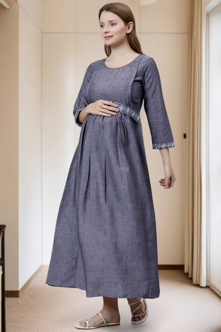 PolyCotton Embroidered Maternity Kurta – Designed for Pregnancy & Nursing