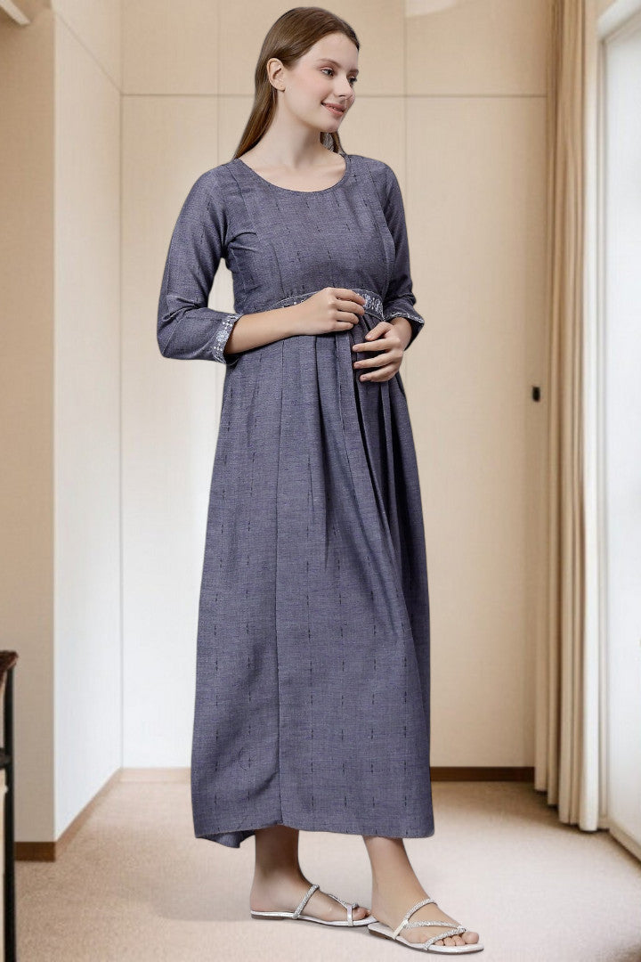 PolyCotton Embroidered Maternity Kurta – Designed for Pregnancy & Nursing