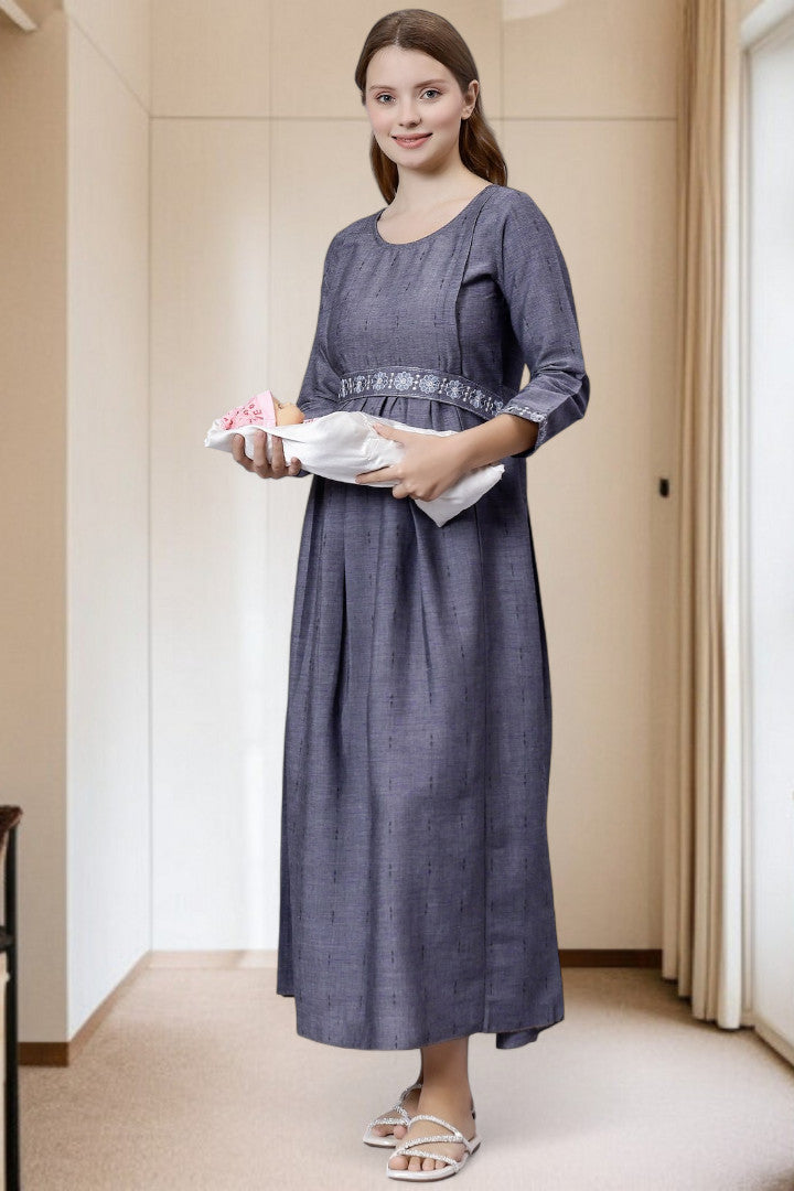 PolyCotton Embroidered Maternity Kurta – Designed for Pregnancy & Nursing