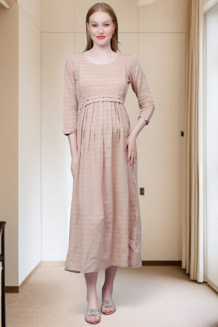 PolyCotton Embroidered Maternity Kurta – Designed for Pregnancy & Nursing