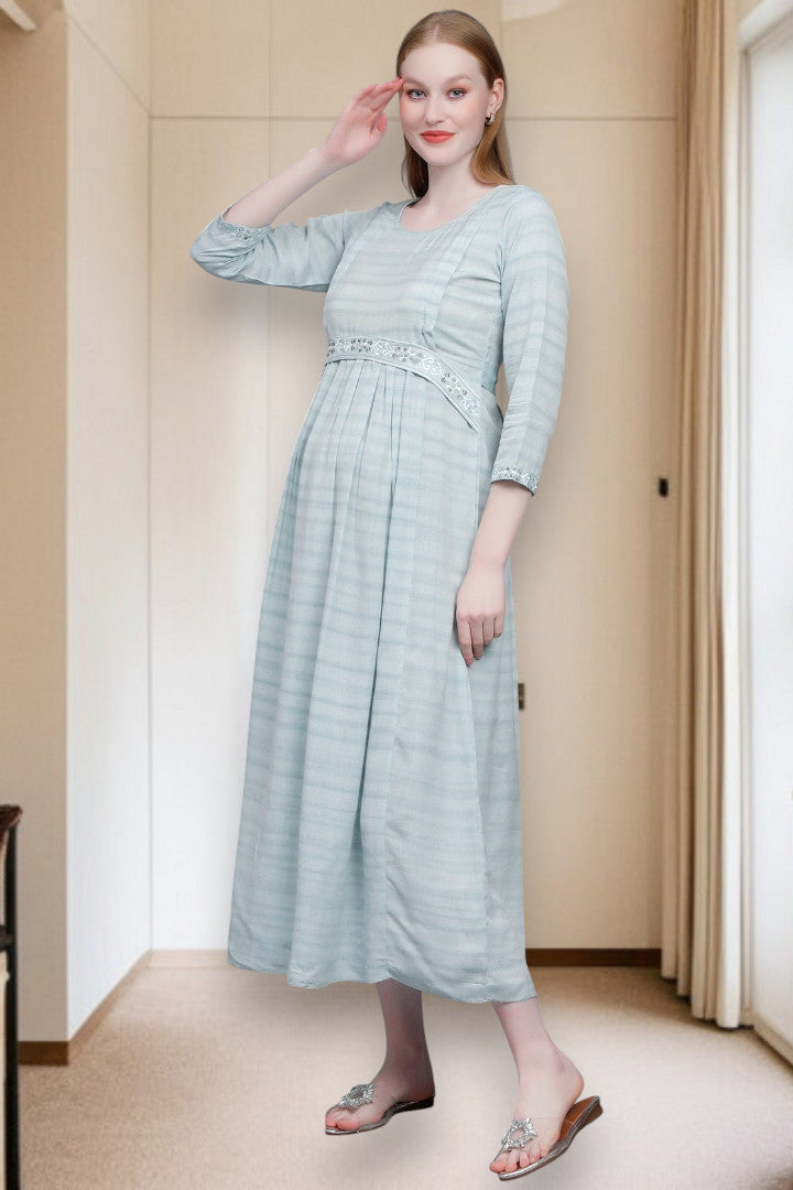 PolyCotton Embroidered Maternity Kurta – Designed for Pregnancy & Nursing