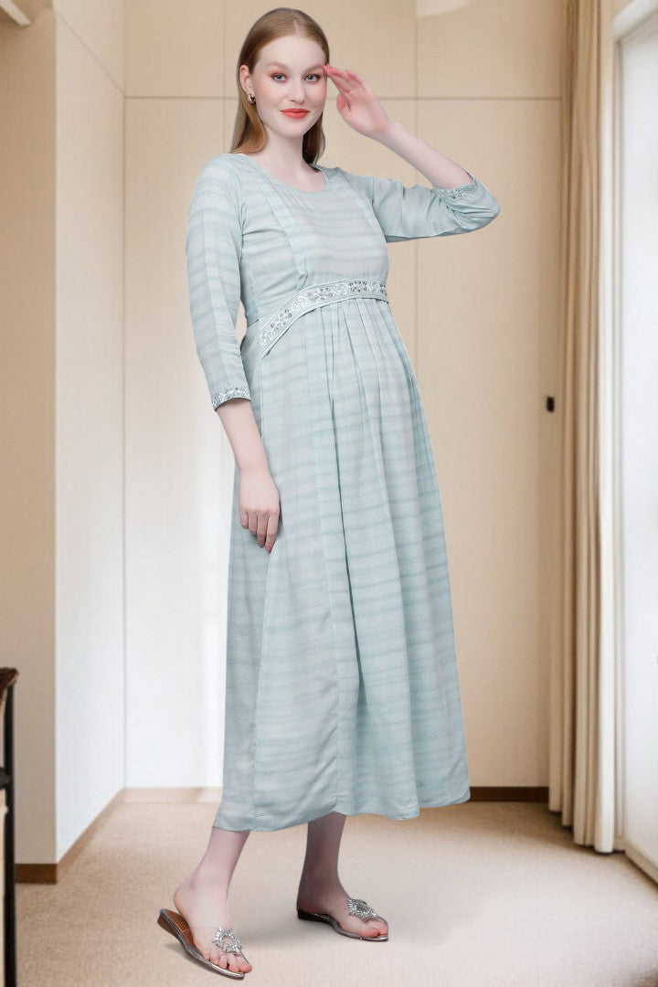 PolyCotton Embroidered Maternity Kurta – Designed for Pregnancy & Nursing